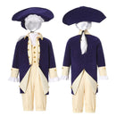 Adult Men Military Cosplay Costume Colonial Uniform Blue Coat Ivory Vest Shorts - AwwwCos