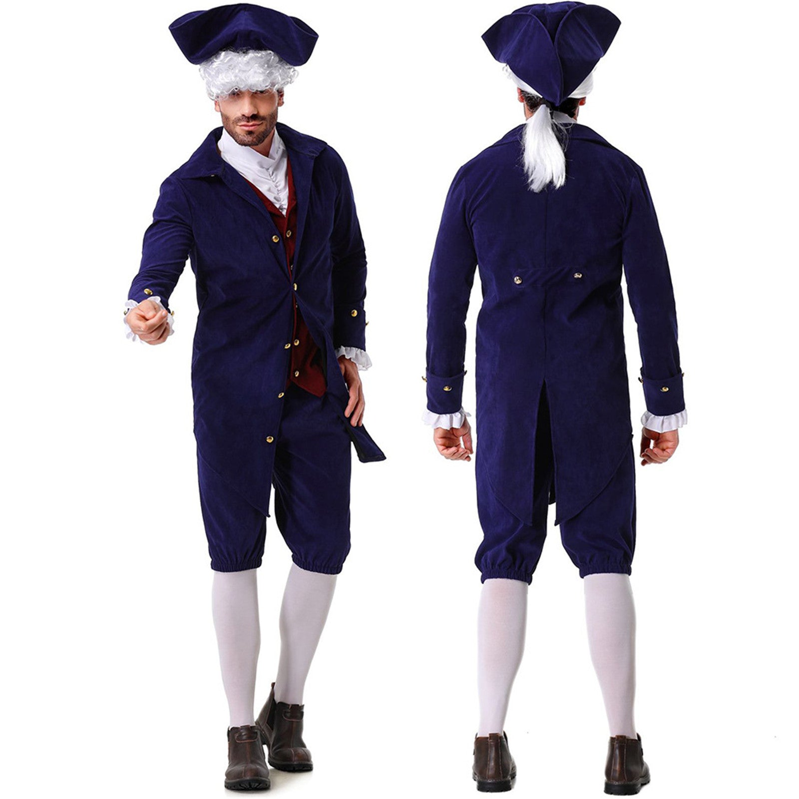 Conscript Outfit Adult Men Military Cosplay Costume Colonial Uniform Red Vest Navy Blue