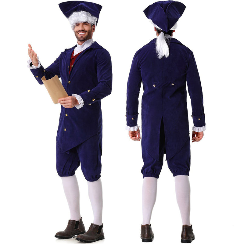 Adult Men Military Cosplay Costume Colonial Uniform Red Vest Navy Blue Jacket - AwwwCos