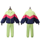 Adult Unisex 80s Retro Hip Hop Disco Green Tracksuit Colorblock Outfits - AwwwCos
