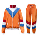 Adult Unisex 80s Retro Hip Hop Disco Tracksuit Orange Colorblock Jacket Pants - AwwwCos