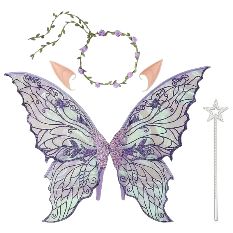 Adult Women 31.5"x18.9" Butterfly Cosplay Fairy Wings Ears Flower Garlands - AwwwCos
