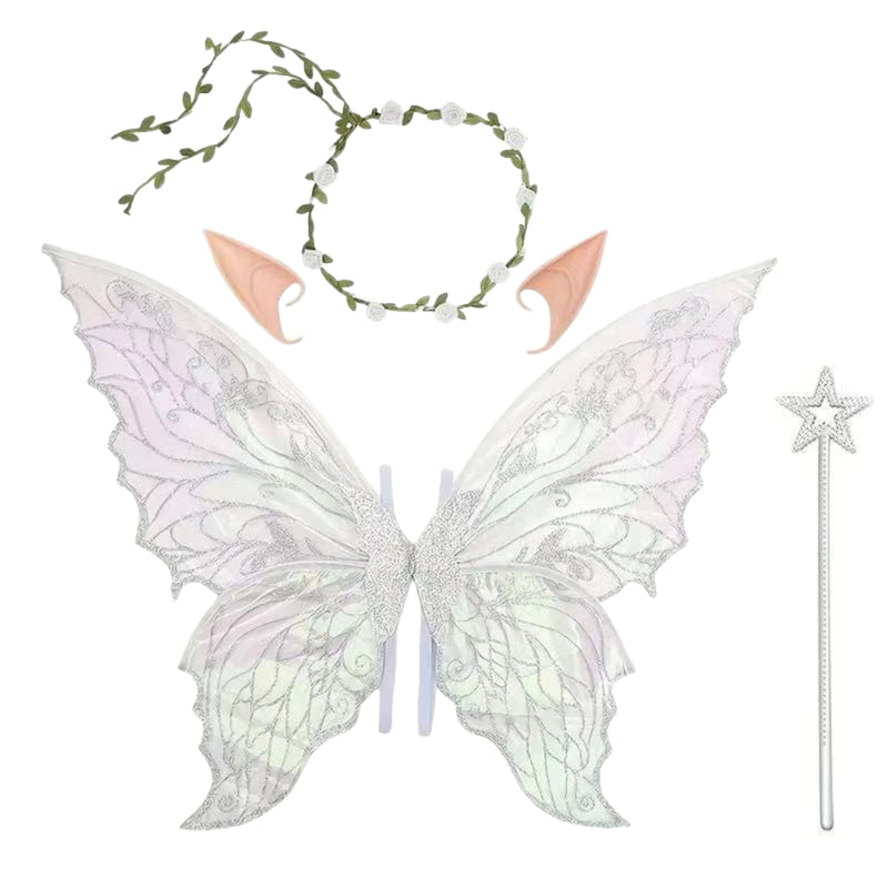 Adult Women 31.5"x18.9" Butterfly Cosplay Fairy Wings Ears Flower Garlands - AwwwCos