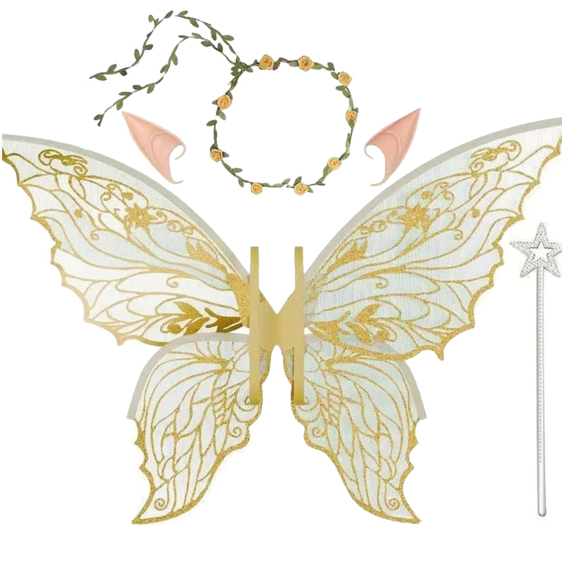 Adult Women 31.5"x18.9" Butterfly Cosplay Fairy Wings Ears Flower Garlands - AwwwCos
