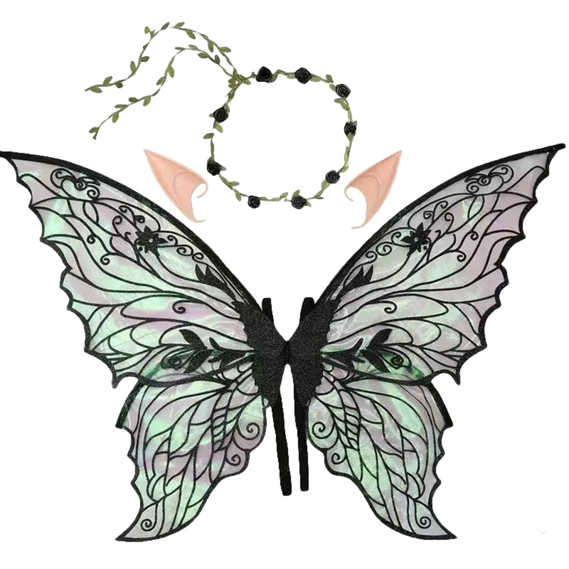 Adult Women 31.5"x18.9" Butterfly Cosplay Fairy Wings Ears Flower Garlands - AwwwCos