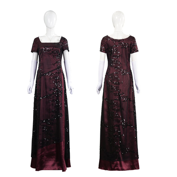 Adult Women Movie Titanic Rose Cosplay Costume Burgundy Red Dress
