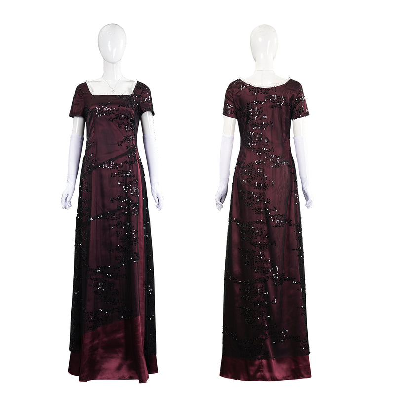 Adult Women Movie Titanic Rose Cosplay Costume Burgundy Red Dress
