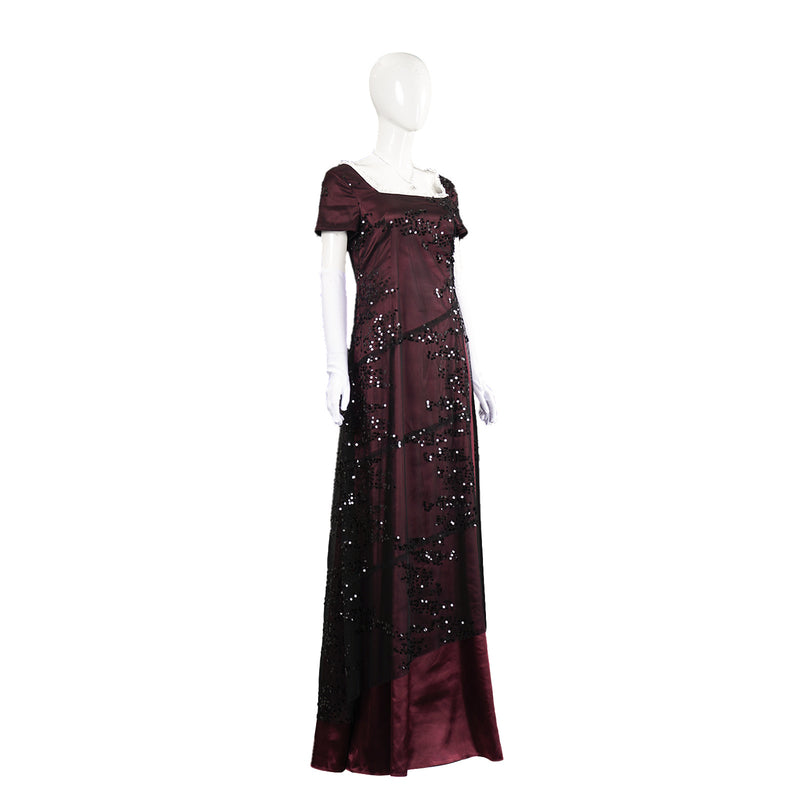 Adult Women Movie Titanic Rose Cosplay Costume Burgundy Red Dress