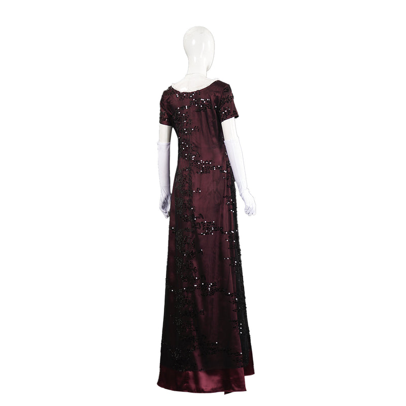 Adult Women Movie Titanic Rose Cosplay Costume Burgundy Red Dress