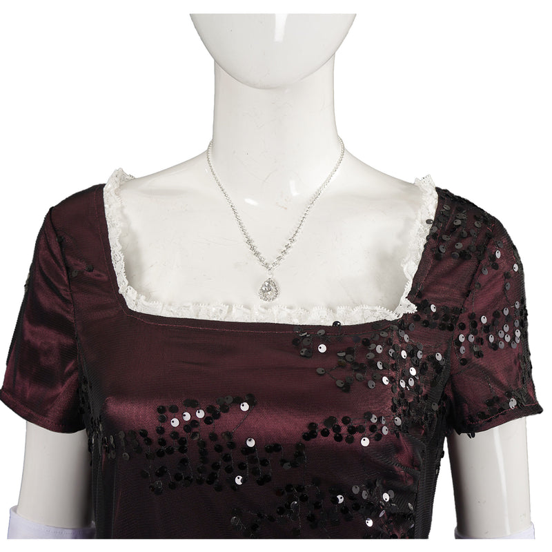 Adult Women Movie Titanic Rose Cosplay Costume Burgundy Red Dress