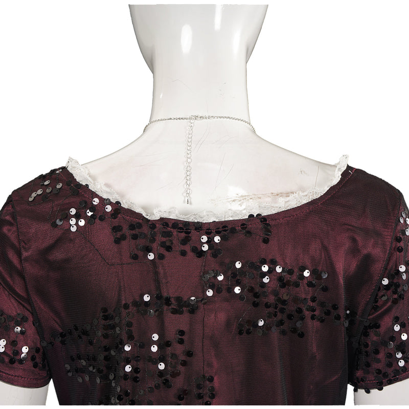 Adult Women Movie Titanic Rose Cosplay Costume Burgundy Red Dress