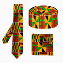 African Kente Batik Print 3 Piece Set Tie Bow-Tie Kufi Hat Ankara Batik - AwwwCos