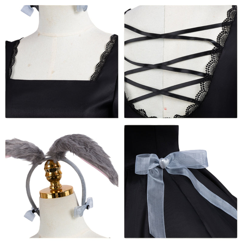 Anime Alien Stage Sua Cosplay Costume Black Square Neckline Dress Headband - AwwwCos