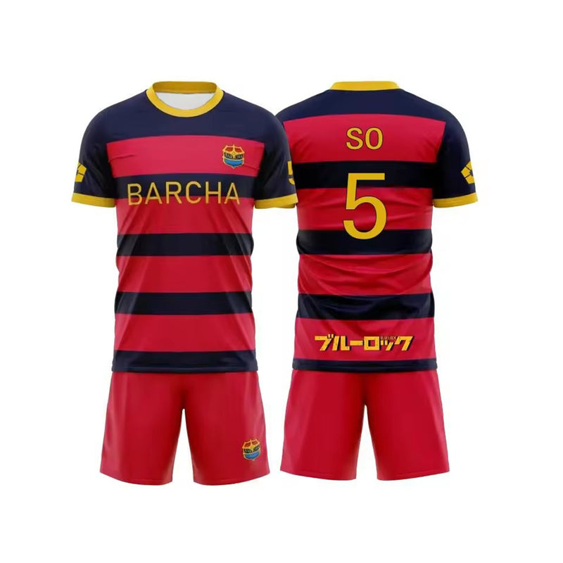 Anime Blue Lock Munchen Yoichi Isagi Cosplay Red Black Top Shorts - AwwwCos