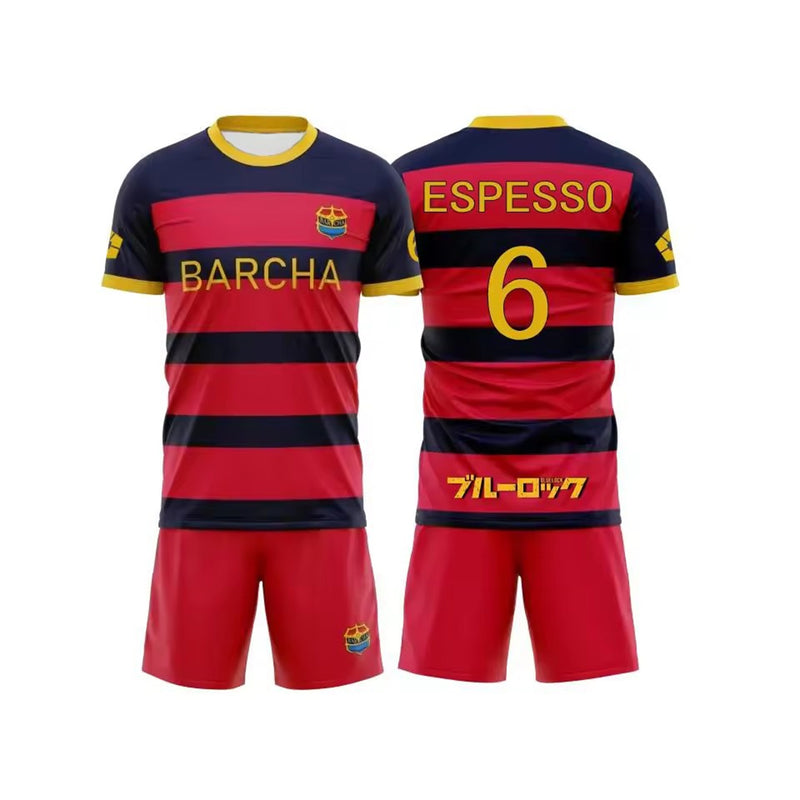 Anime Blue Lock Munchen Yoichi Isagi Cosplay Red Black Top Shorts - AwwwCos