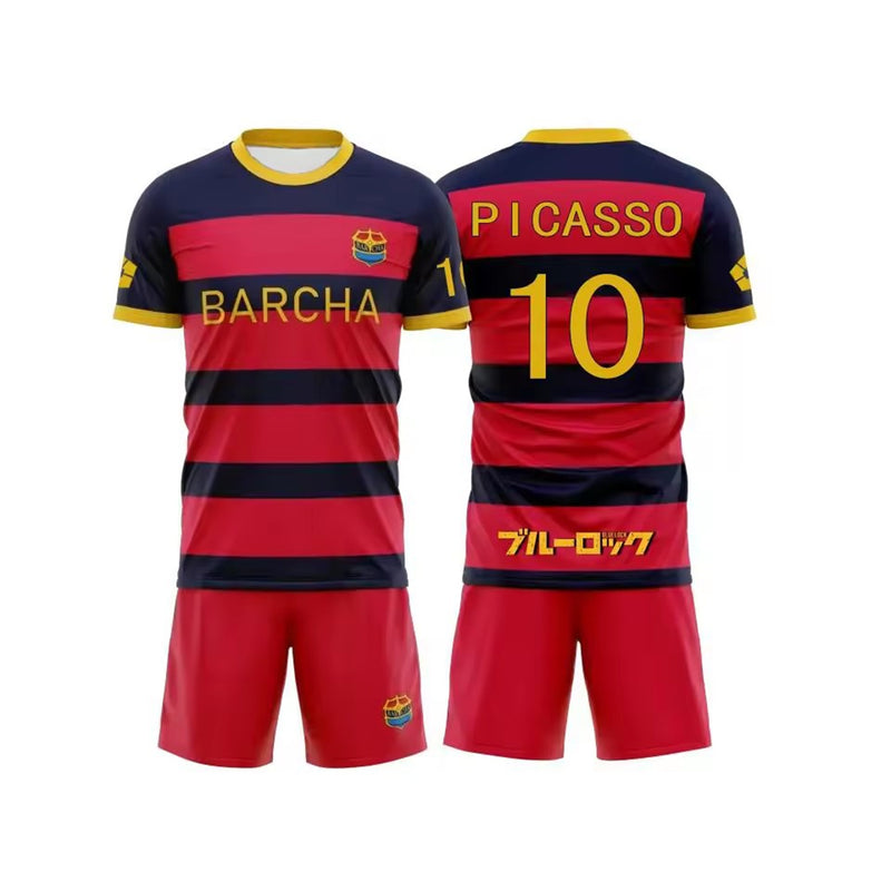 Anime Blue Lock Munchen Yoichi Isagi Cosplay Red Black Top Shorts - AwwwCos