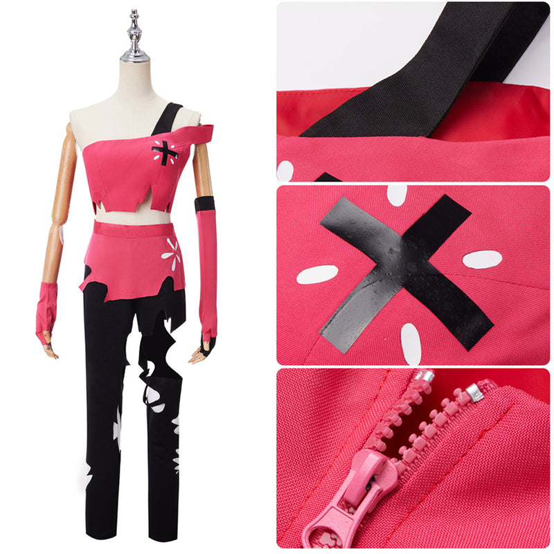 AwwwCos Anime Hazbin Hotel Cherri Bomb Costume Cutting Holes Suit Tops Shirt Pants Halloween Outfit Clothes Uniform