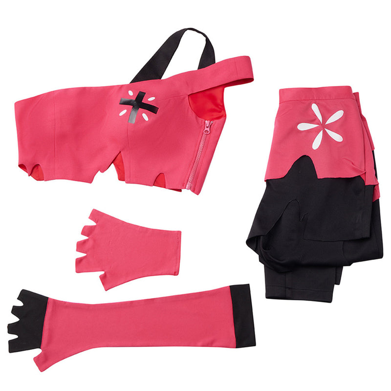 AwwwCos Anime Hazbin Hotel Cherri Bomb Costume Cutting Holes Suit Tops Shirt Pants Halloween Outfit Clothes Uniform