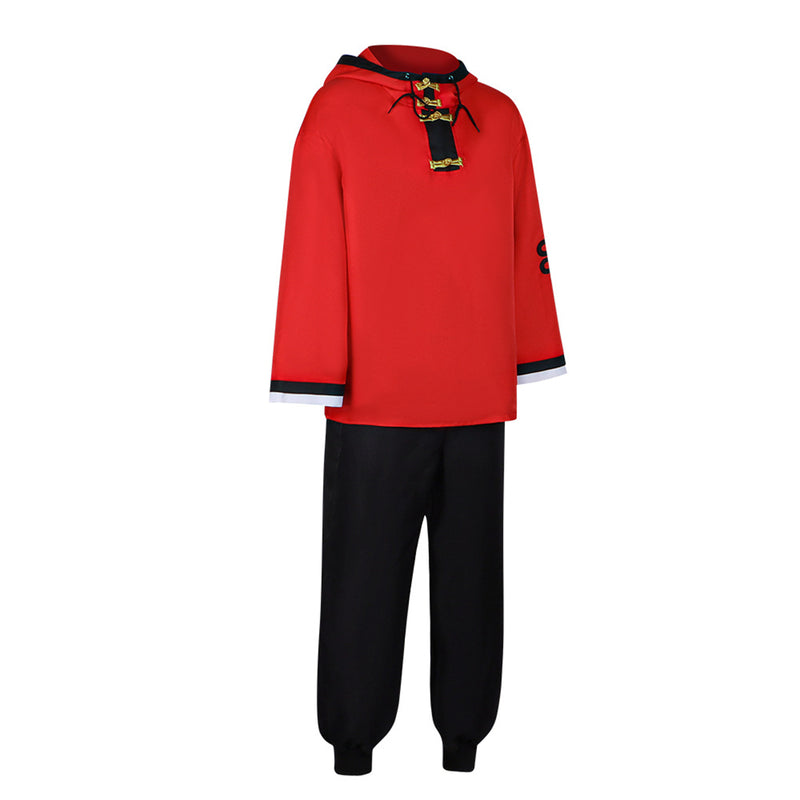 Anime Gokurakugai Aruma Cosplay Costume Men Red Top Black Knickerbockers