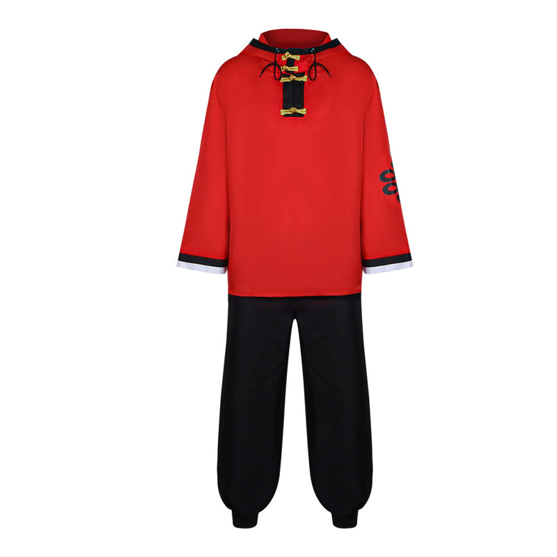 Anime Gokurakugai Aruma Cosplay Costume Men Red Top Black Knickerbockers