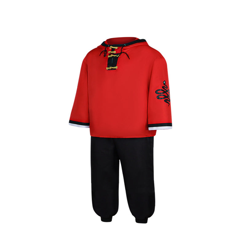 Anime Gokurakugai Aruma Cosplay Costume Men Red Top Black Knickerbockers