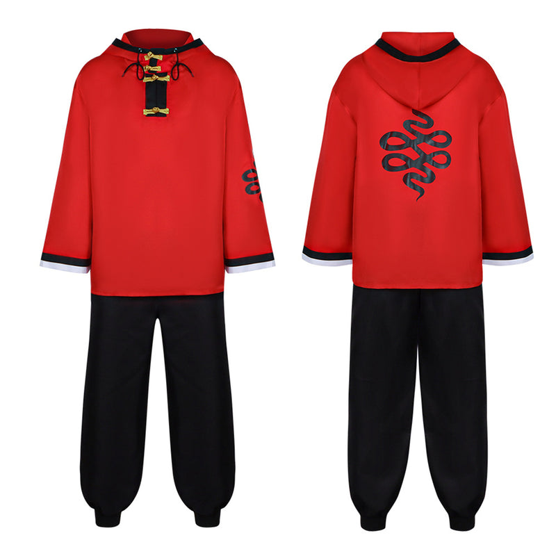 Anime Gokurakugai Aruma Cosplay Costume Men Red Top Black Knickerbockers