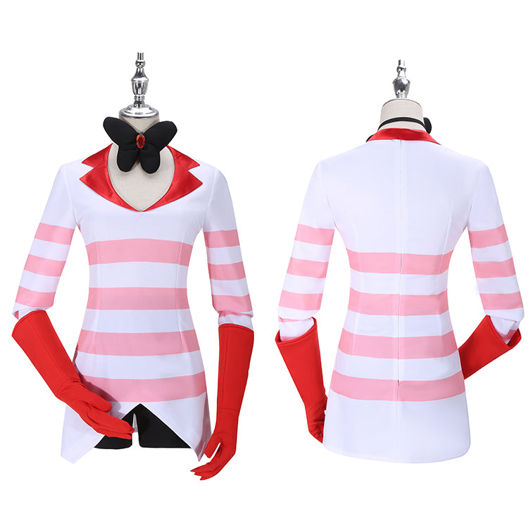AwwwCos Anime Hazbin Hotel Angel Dust Cosplay Costume Red Straps Suit Sweatshirt Tops Gloves Halloween Outfit Uniform Clothes