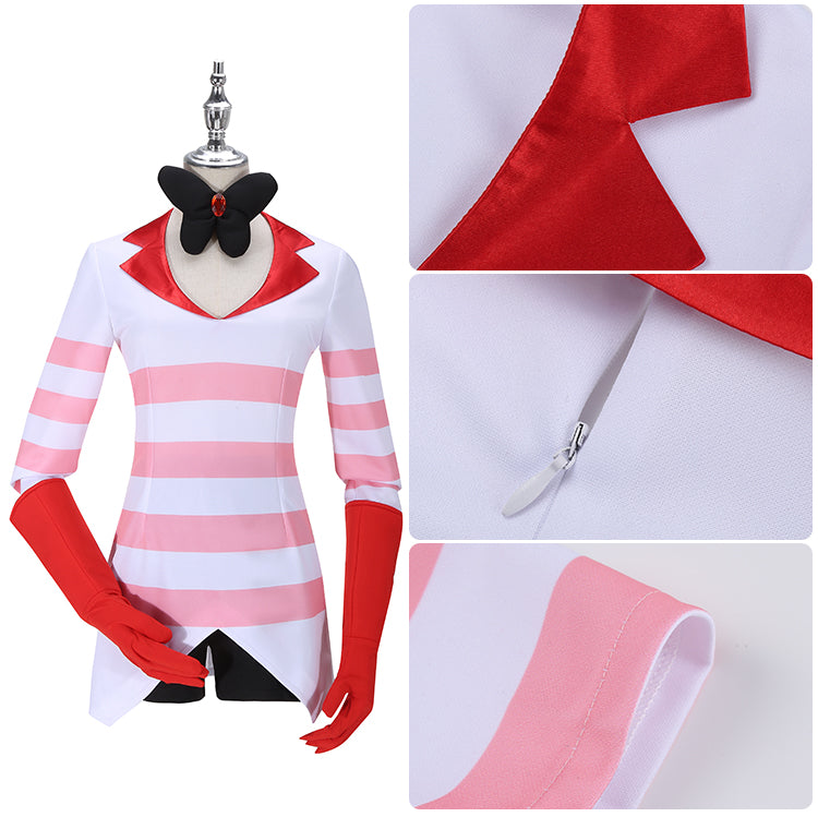 AwwwCos Anime Hazbin Hotel Angel Dust Cosplay Costume Red Straps Suit Sweatshirt Tops Gloves Halloween Outfit Uniform Clothes