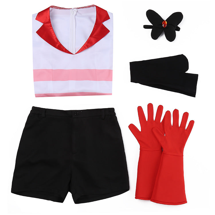 AwwwCos Anime Hazbin Hotel Angel Dust Cosplay Costume Red Straps Suit Sweatshirt Tops Gloves Halloween Outfit Uniform Clothes