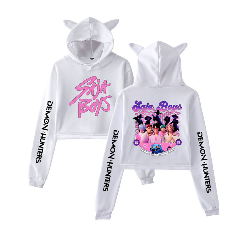Anime K-Pop Demon Hunters Cosplay Costume Crop Top Cat Ear Hoodie - AwwwCos