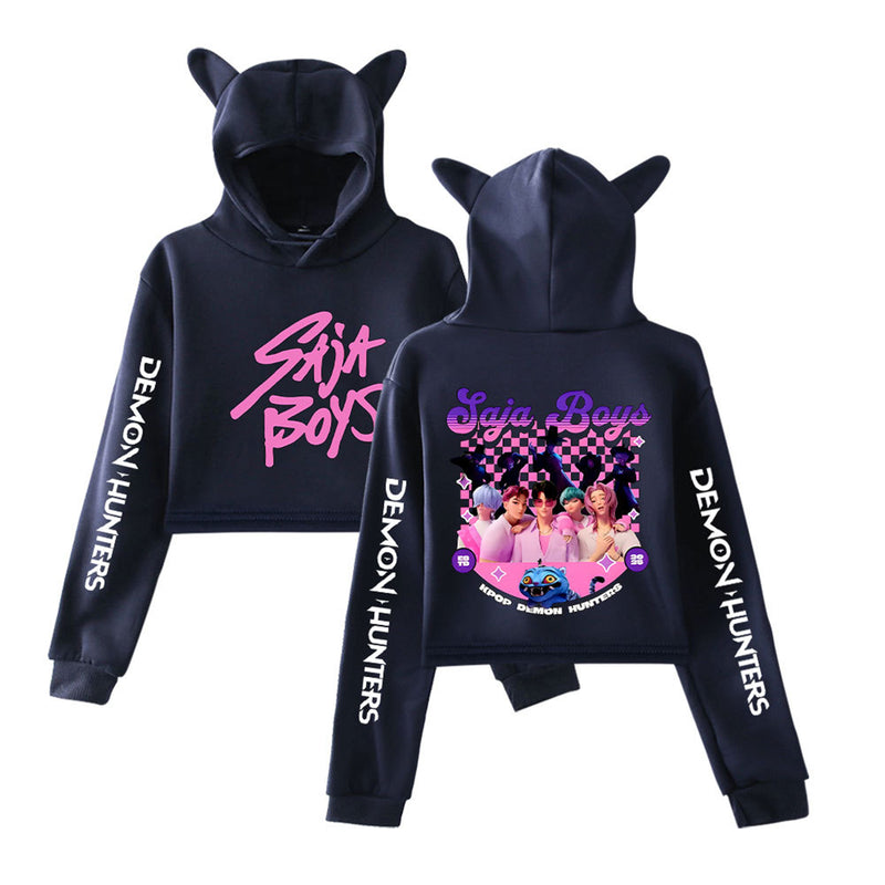 Anime K-Pop Demon Hunters Cosplay Costume Crop Top Cat Ear Hoodie - AwwwCos