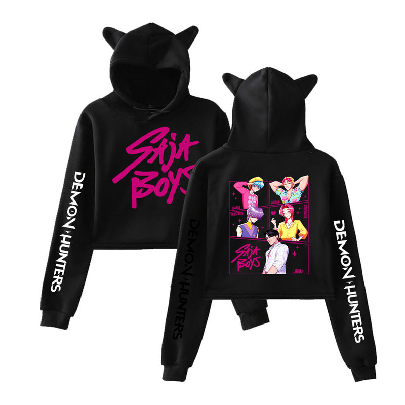 Anime K-Pop Demon Hunters Cosplay Costume Crop Top Cat Ear Hoodie - AwwwCos