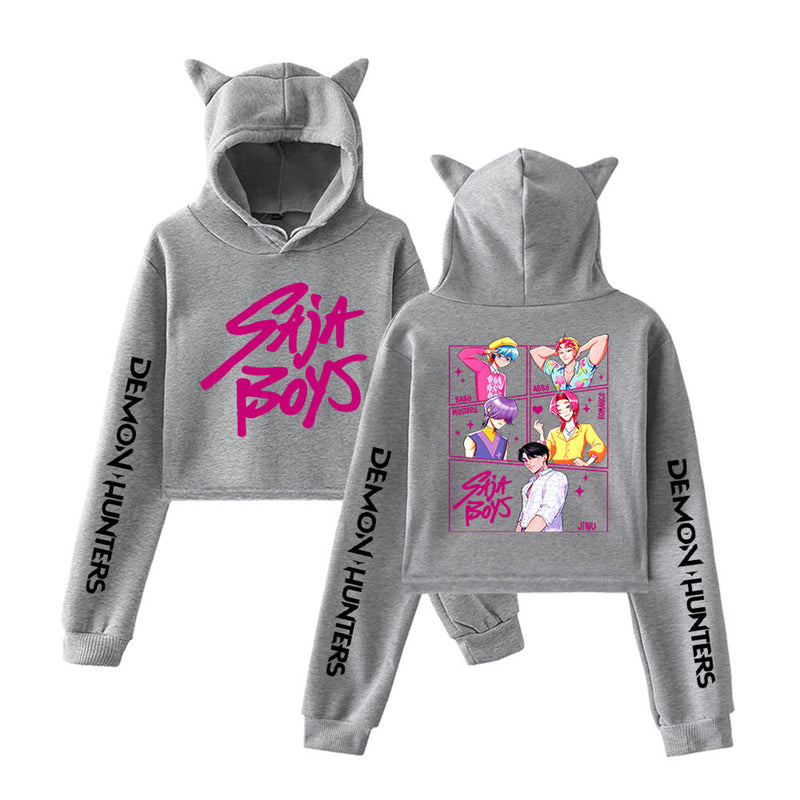 Anime K-Pop Demon Hunters Cosplay Costume Crop Top Cat Ear Hoodie - AwwwCos