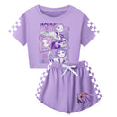 Anime K-Pop Demon Hunters Cosplay Costume White Plaid Print T-Shirt Shorts - AwwwCos