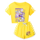 Anime K-Pop Demon Hunters Cosplay Costume White Plaid Print T-Shirt Shorts - AwwwCos