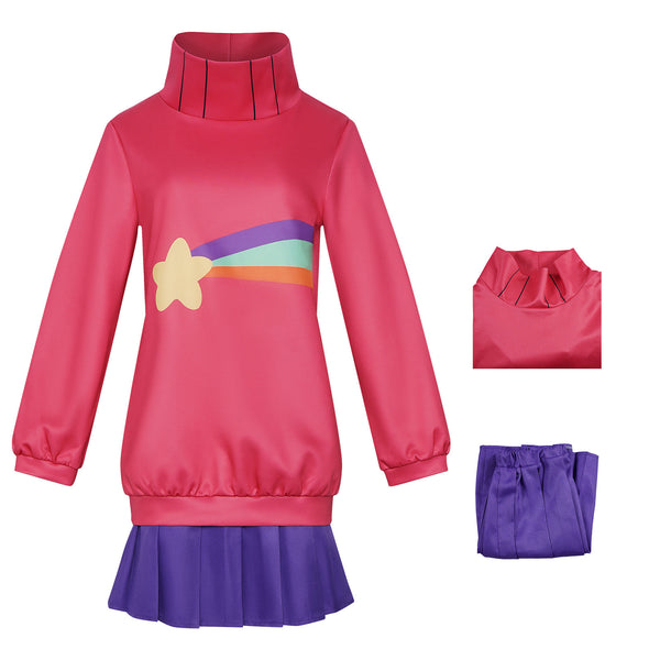 Anime Mabel Pines Cosplay Costumes Red Long Sleeve Top Purple Skirt