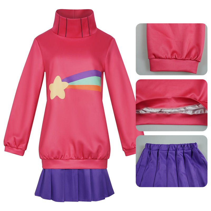 Anime Mabel Pines Cosplay Costumes Red Long Sleeve Top Purple Skirt