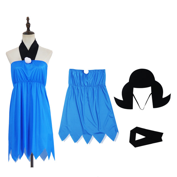 Anime The Flintstones Betty Rubble Cosplay Costume Halter Neck Blue Dress - AwwwCos
