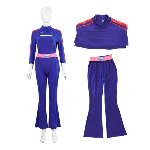 Kids Women Anime Zombies Cosplay Costume Royal Blue Top Flared Trousers
