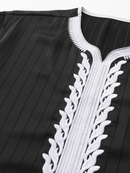 Arab Ethnic Striped Embroidered Men Casual Loose Islamic Robe - AwwwCos