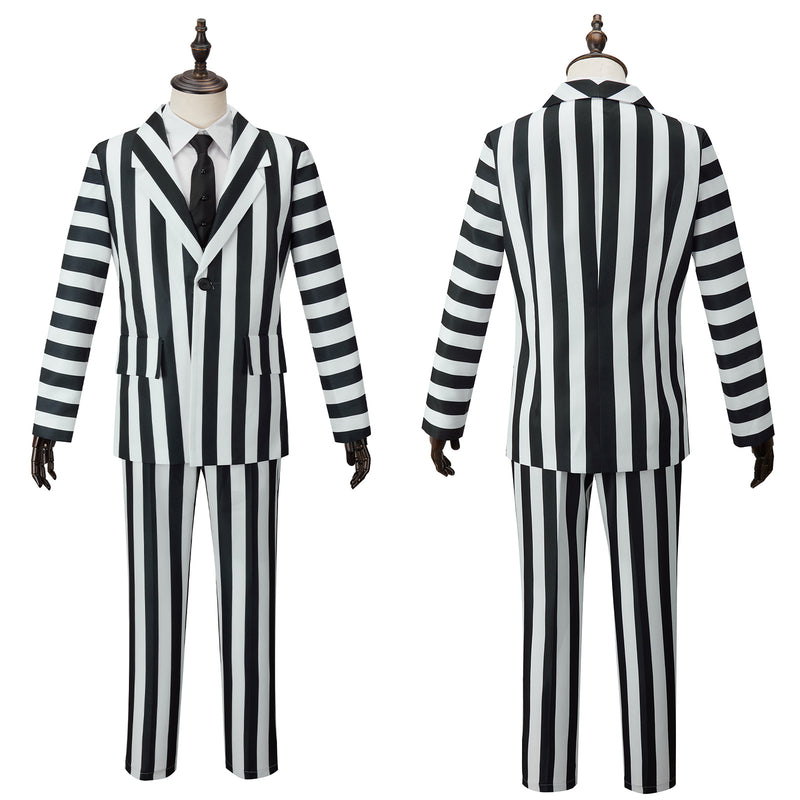 Beetlejuice Cosplay Costume Men Striped Suit Revivalism Gentleman Uniform - AwwwCos