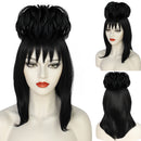 Beetlejuice Lydia Deetz Cosplay Wig Black Long Straight with Flower Buds