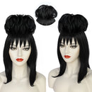 Beetlejuice Lydia Deetz Cosplay Wig Black Long Straight with Flower Buds