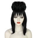 Beetlejuice Lydia Deetz Cosplay Wig Black Long Straight with Flower Buds