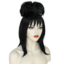 Beetlejuice Lydia Deetz Cosplay Wig Black Long Straight with Flower Buds