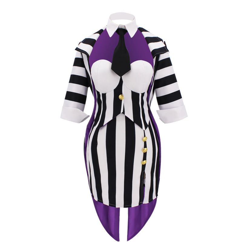 Beetlejuice Michael Keaton Cosplay Costume Female Striped Hip Hugging Dress - AwwwCos