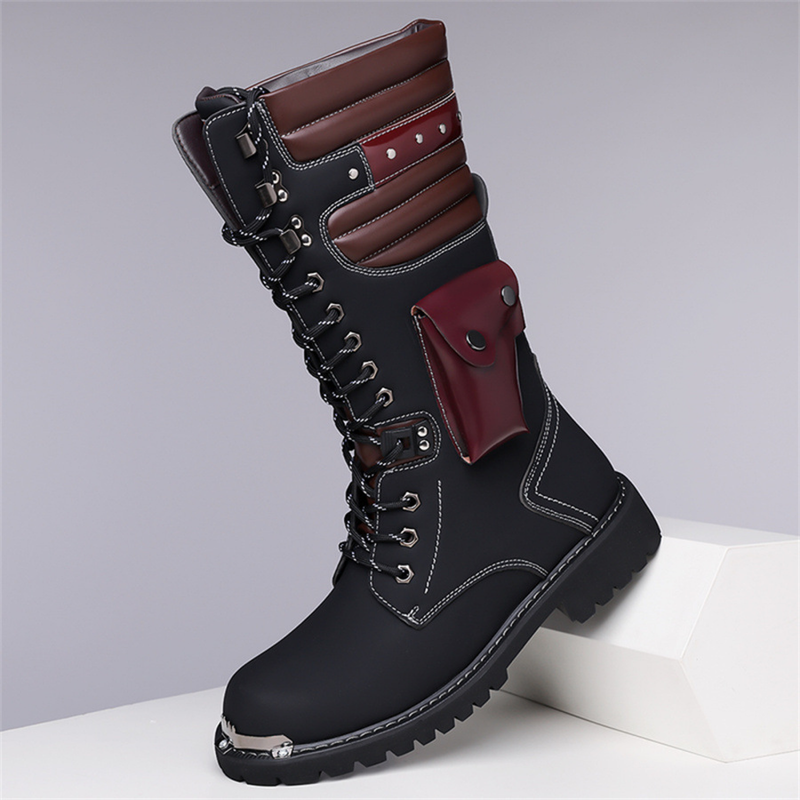 Big Head Leather Boots Outdoor Workwear Men's High Boots With Bag