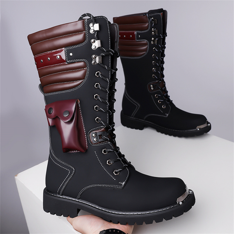 Big Head Leather Boots Outdoor Workwear Men's High Boots With Bag