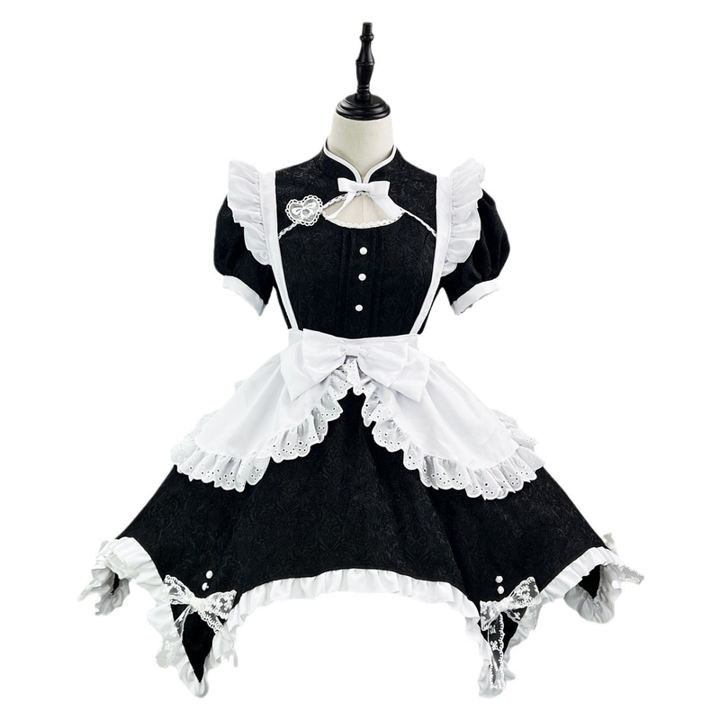 Black And White Jacquard Chinese Niang Cosplay Lolita Maid Dress - AwwwCos