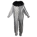 Black and White Game Clown Cosplay Pliced Jumpsuit Headgear